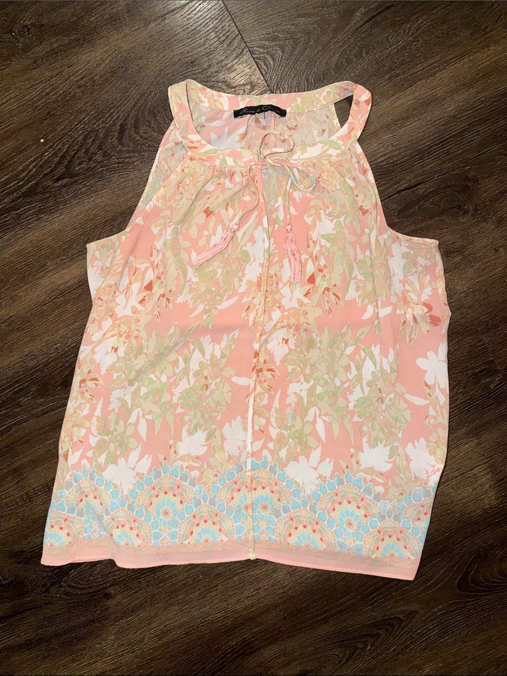 Rose & Olive Peach Floral Halter Tie-Front Camisole